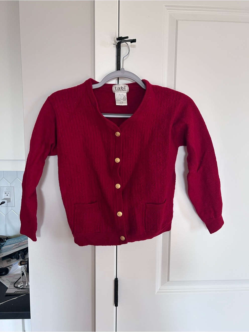 Vintage Tabi International 100% Wool Red Knit Cardigan Jacket Preppy Cozy